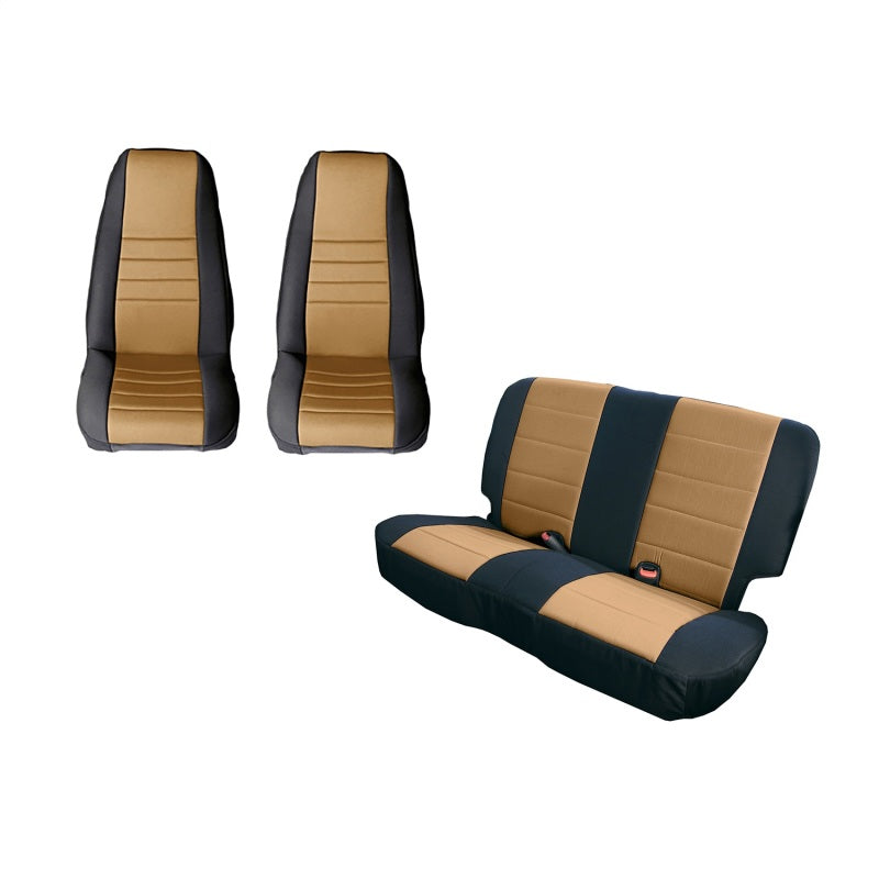 Rugged Ridge Seat Cover Kit Black/Tan 80-90 Jeep CJ/YJ Seat Covers Rugged Ridge