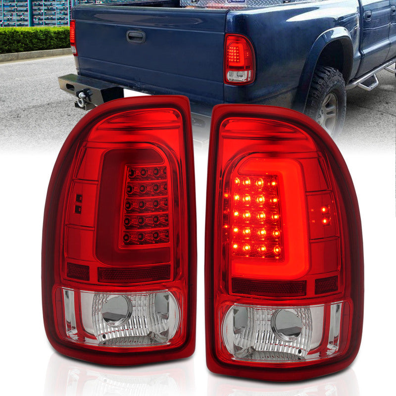 ANZO 1997-2004 Dodge Dakota LED Taillights Chrome Housing Red Lens Pair Tail Lights ANZO
