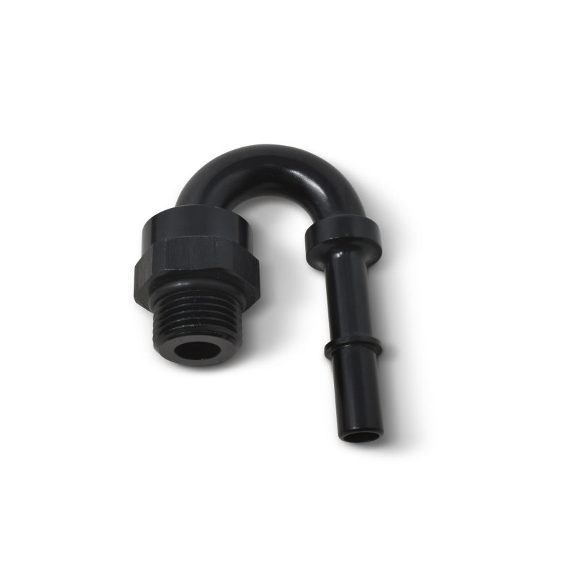 Russell Performance Adapter Fitting 3/8in SAE Quick Disc Male to #6 SAE Port Male Swivel 180Deg Blk Fittings Russell