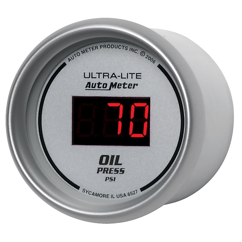Autometer Ultra-Lite 2-1/16in 100PSI Silver Dial Digital Oil Pressure Gauge w/ Red LED Gauges AutoMeter