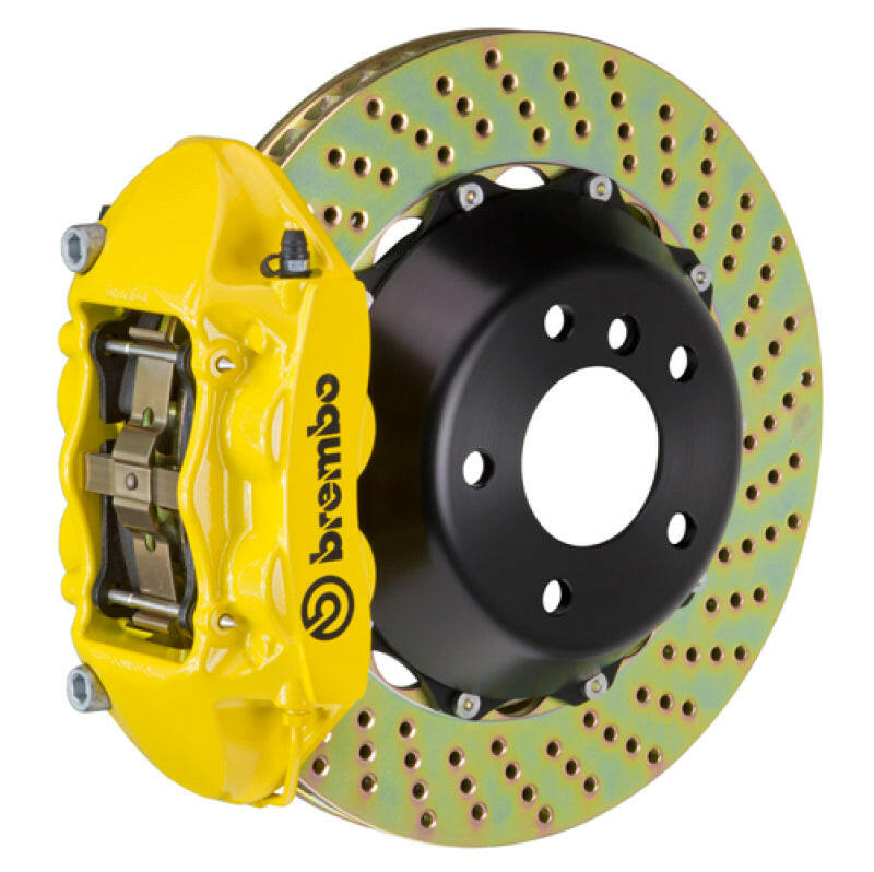 Brembo 04-10 5-Series (Excl. xDrive/M5) Rear GT BBK 4 Piston Cast 345x28 2pc Rotor Drilled- Yellow Brake Kits - Performance Slot Brembo