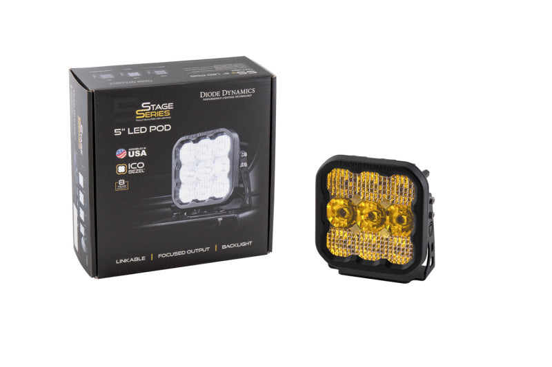 Diode Dynamics SS5 LED Pod Pro - Yellow Flood (Single) Light Accessories and Wiring Diode Dynamics