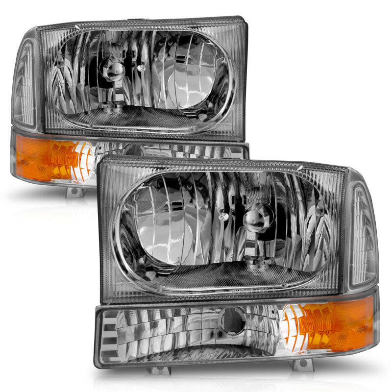 ANZO 2000-2004 Ford Excursion Crystal Headlights Chrome w/ Corner Lights 2pc Headlights ANZO