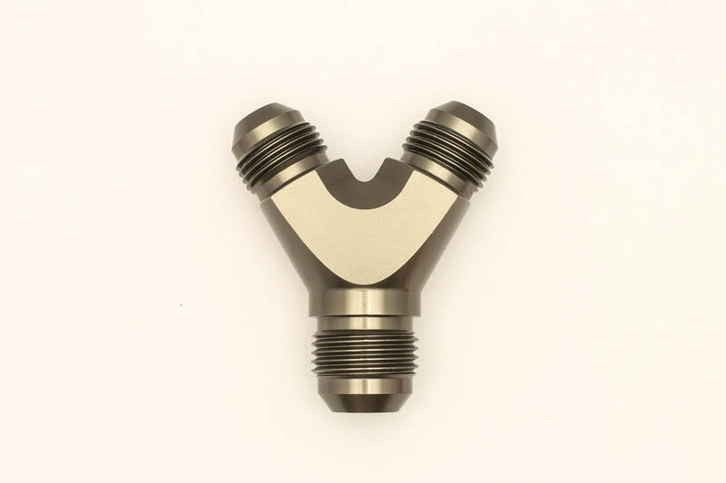 DeatschWerks 8AN Male Flare + 8AN Male Flare to 10AN Male Flare Y Block Fitting Distribution Blocks DeatschWerks