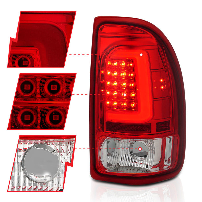 ANZO 1997-2004 Dodge Dakota LED Taillights Chrome Housing Red Lens Pair Tail Lights ANZO