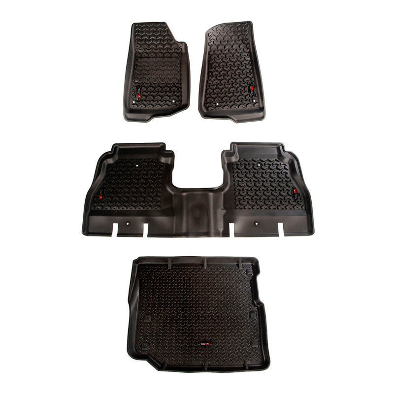 Rugged Ridge Floor Liner Front/Rear/Cargo Black 18-21 Jeep Wrangler JL 4 Dr (Excl. 4XE Models) Floor Mats - Rubber Rugged Ridge