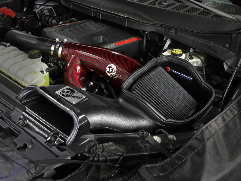 aFe 17-24 Ford F-150 Track Series Red Kevlar Carbon Fiber C/A Intake System w/Black Pro 5R Filter Cold Air Intakes aFe