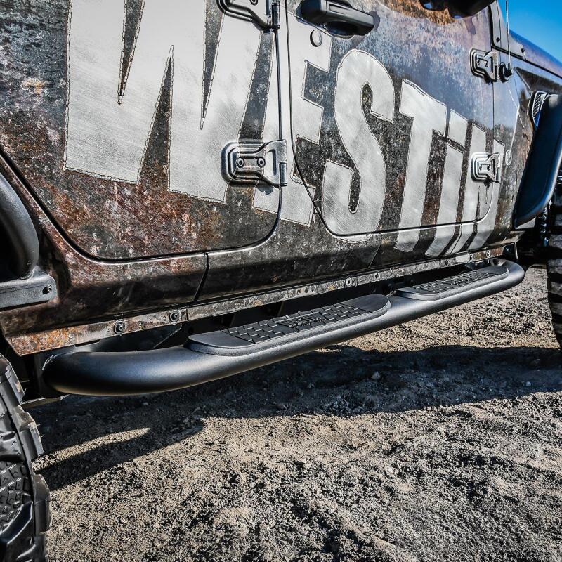 Westin 18-22 Jeep Wrangler JLU 4dr Platinum 4 Oval Nerf Step Bars - Tex. Blk Nerf Bars Westin