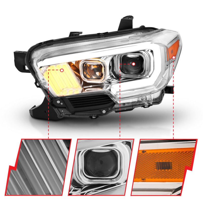 ANZO 2016-2017 Toyota Tacoma Projector Headlights w/ Plank Style Design Chrome/Amber w/ DRL Headlights ANZO