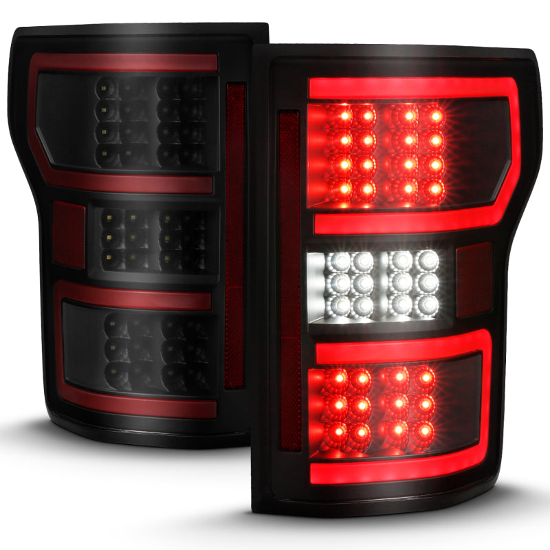 ANZO 18-19 Ford F-150 LED Taillight Black Housing Clear Lens Red Light Bar W/Sequential Tail Lights ANZO