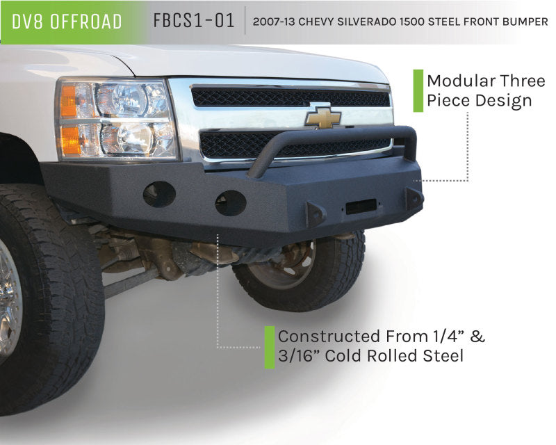 DV8 Offroad 07-13 Chevrolet Silverado 1500 Front Bumper - Black Powdercoat Bumpers - Steel DV8 Offroad