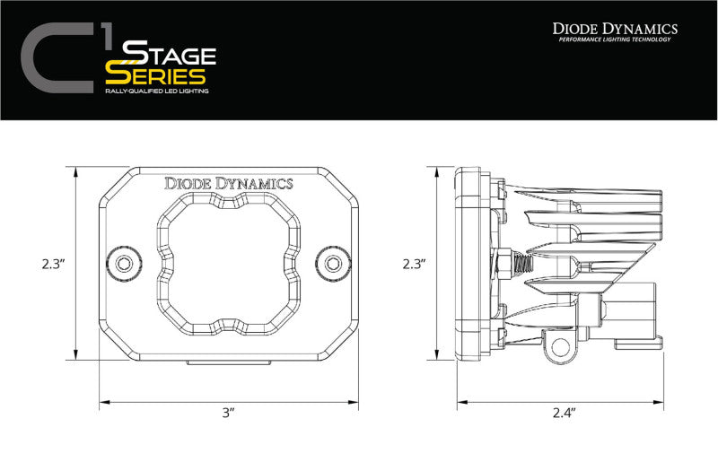 Diode Dynamics Stage Series C1 LED Pod Sport - Yellow Flood Flush ABL Each Light Accessories and Wiring Diode Dynamics