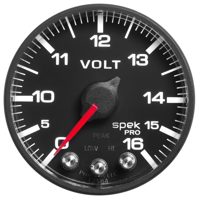 AutoMeter Gauge Voltmeter 2-1/16in. 16V Stepper Motor W/Peak & Warn Blk/Blk Spek-Pro Gauges AutoMeter