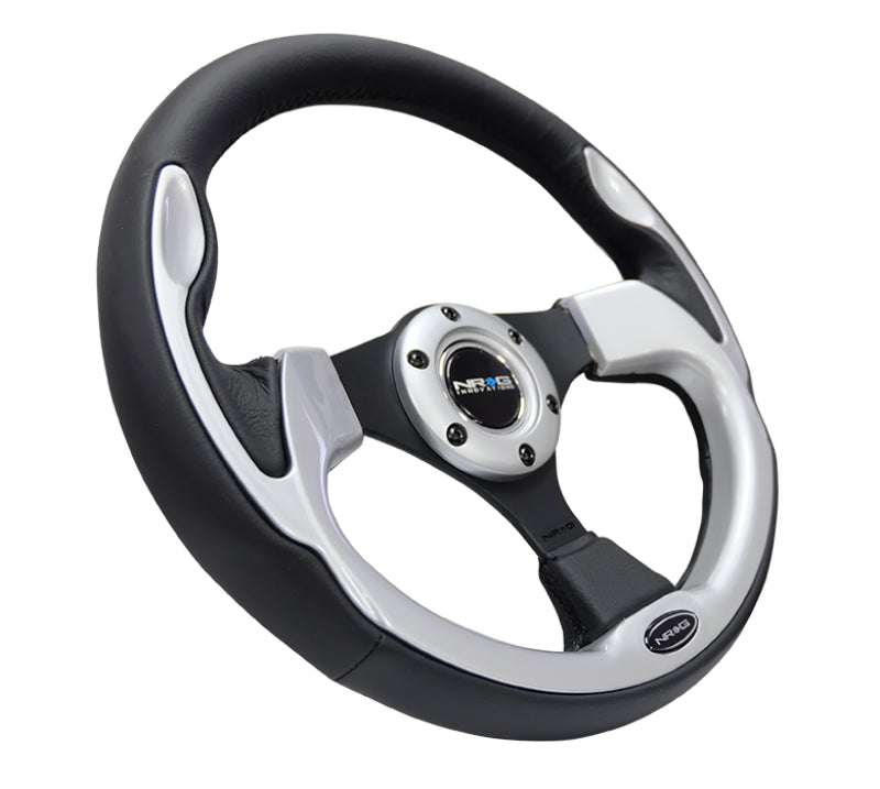 NRG Reinforced Steering Wheel (320mm) Blk w/Silver Trim & 5mm 3-Spoke Steering Wheels NRG
