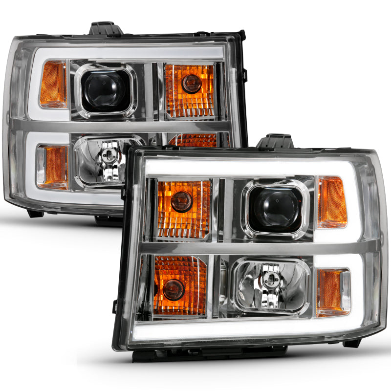 ANZO 2007-2013 GMC Sierra 1500 Projector Headlight Plank Style Chrome w/ Clear Lens Amber Headlights ANZO