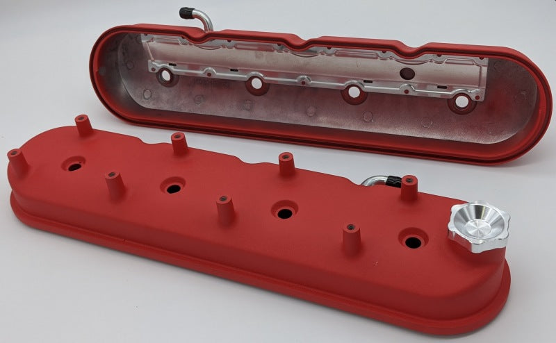Granatelli 96-22 GM LS Tall Valve Cover w/Integral Angled Coil Mounts - Red Wrinkle (Pair) Valve Covers Granatelli Motor Sports