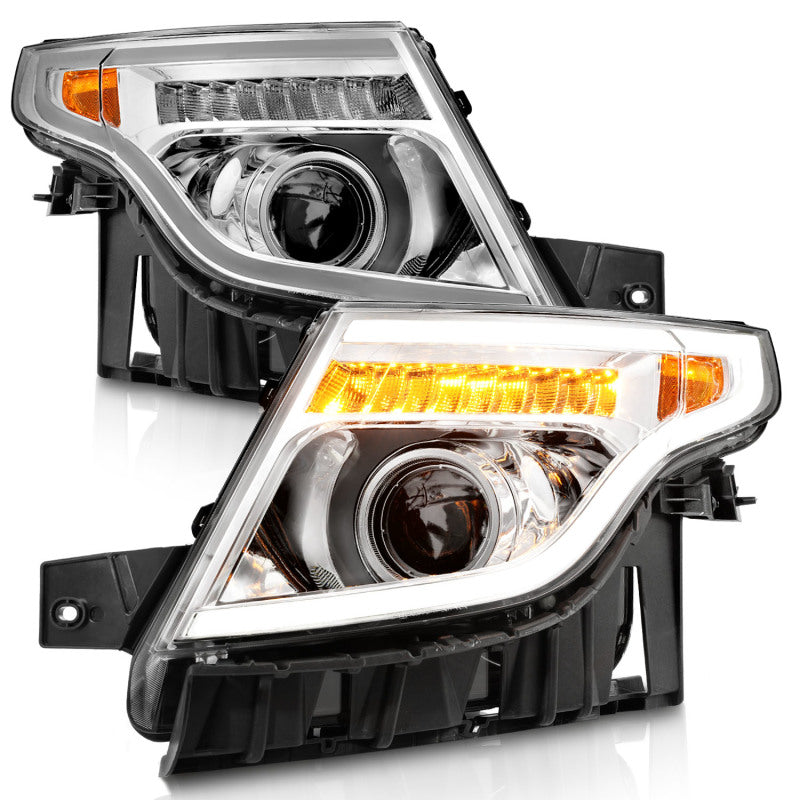 ANZO 11-15 Ford Explorer Projector Headlights w/ Light Bar Chrome Housing w/ Amber light Headlights ANZO