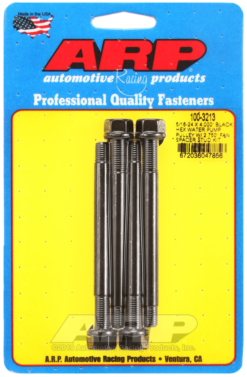 ARP 5/16-24 X 4.000 Black Hex Water Pump Pulley w/ 2.750in Fan Spacer Stud Kit Hardware - Singles ARP
