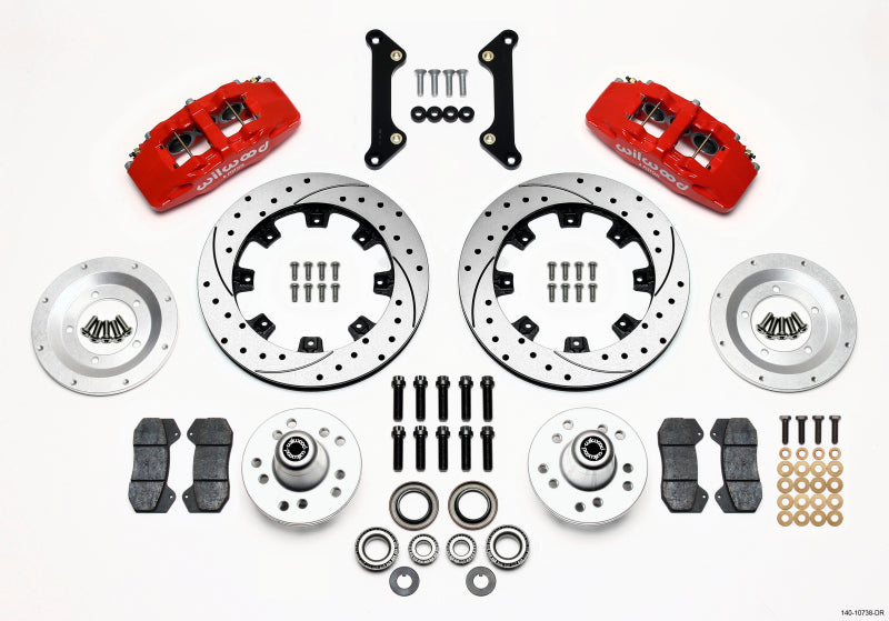 Wilwood Dynapro 6 Front Hub Kit 12.19in Drilled Red 70-78 Camaro Big Brake Kits Wilwood