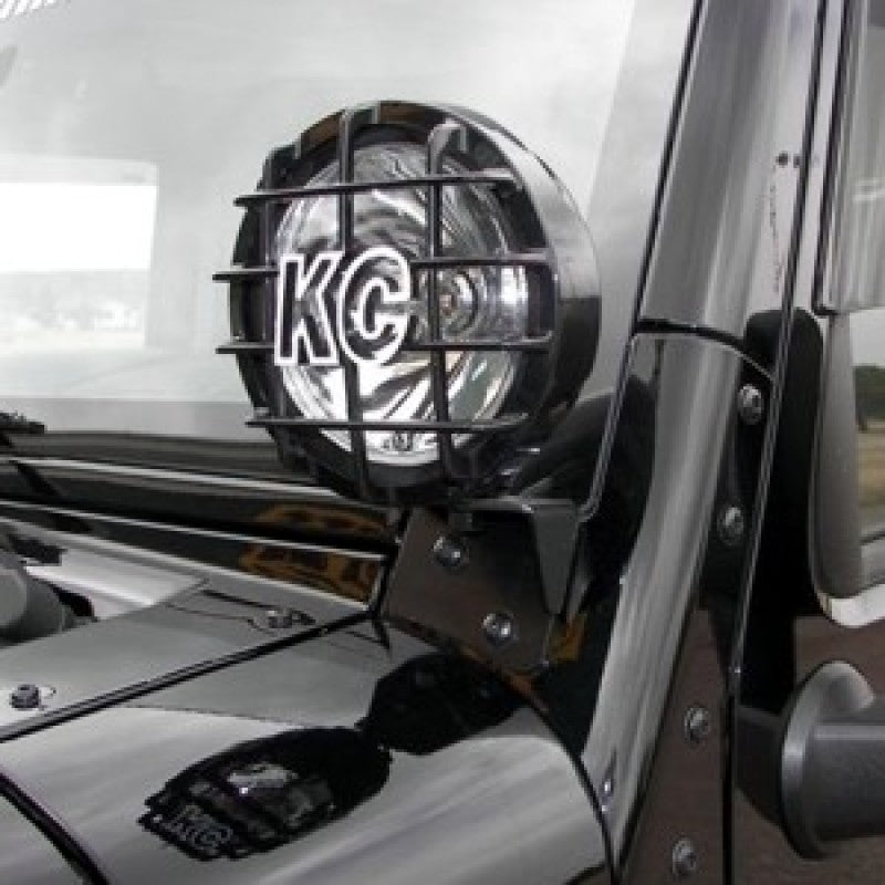 KC HiLiTES 07-18 Jeep JK A-Pillar Windshield Light Mount Bracket Set (Pair) - Black Light Mounts KC HiLiTES