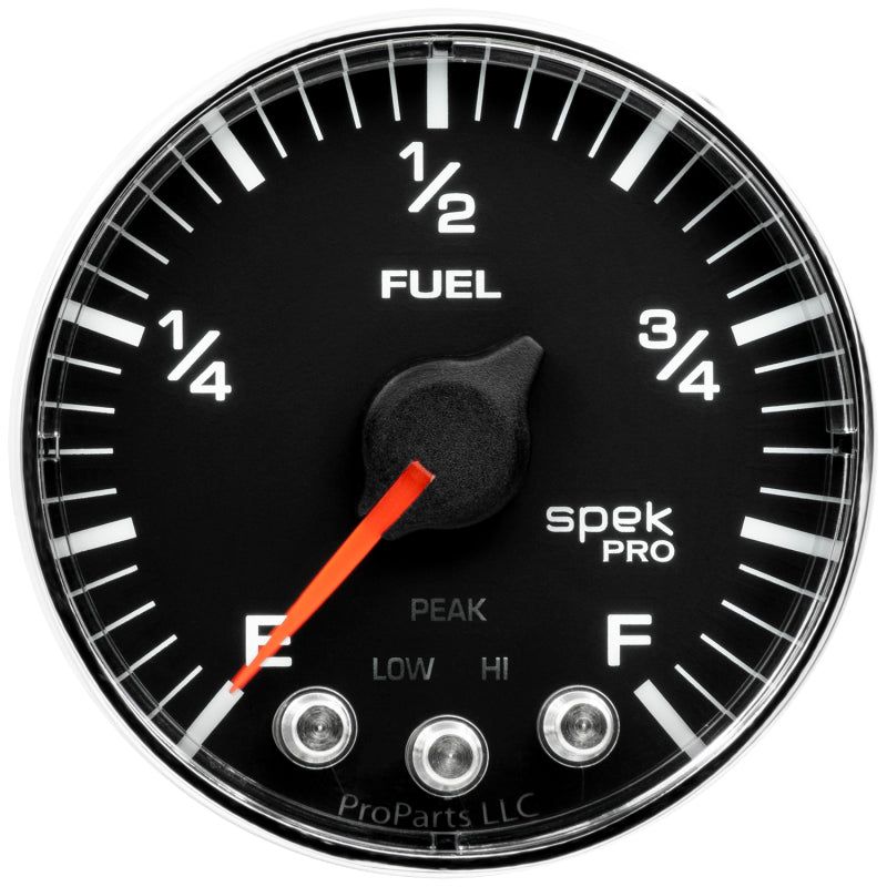 Autometer Spek-Pro Gauge Fuel Level 2 1/16in 0-270 Programmable Blk/Chrm Gauges AutoMeter
