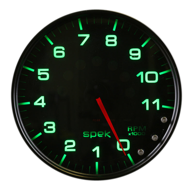 Autometer Spek-Pro Gauge Tachometer 5in 11K Rpm W/Shift Light & Peak Mem Black/Smoke/Black Gauges AutoMeter