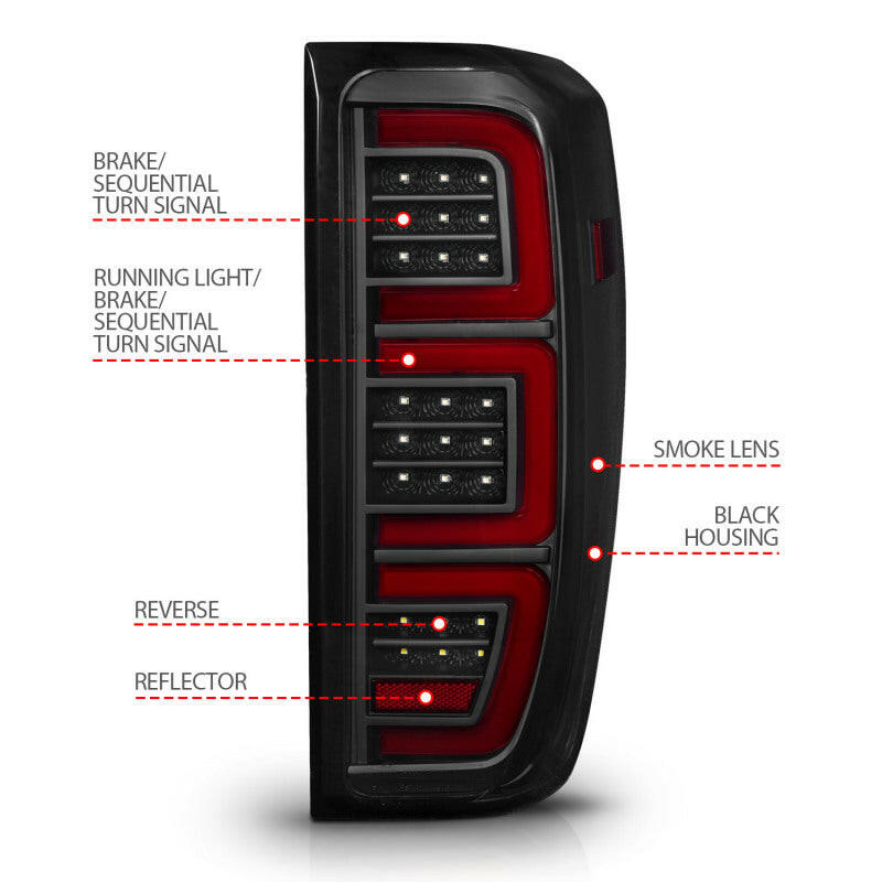 ANZO 19-23 GMC Sierra 1500/2500HD/3500HD Smoke Black Replacement Full LED Bar Tail Light Tail Lights ANZO