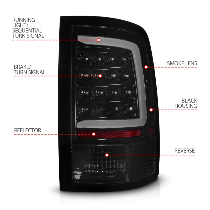 ANZO 09-18 Dodge Ram 1500 Full LED Taillights w/ Sequential Black Housing/Smoke Lens Tail Lights ANZO