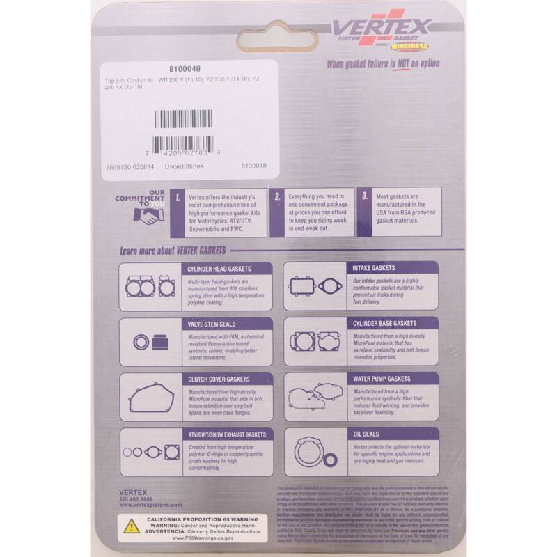 Vertex Top End Gasket Kit Gasket Kits Vertex Pistons
