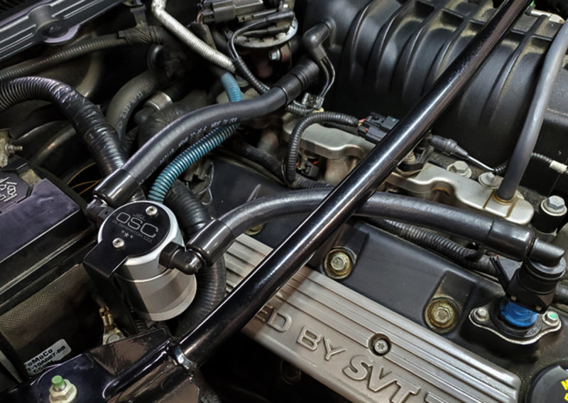 J&L 07-14 Ford Mustang GT500 Oil Separator 3.0 Passenger Side (Remote Mount) - Clear Anodized Oil Separators J&L