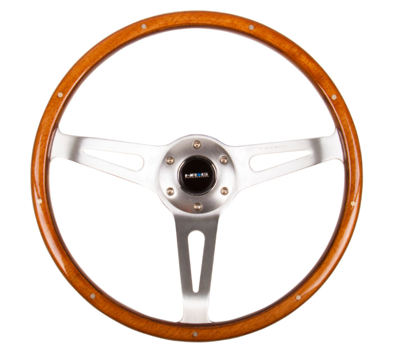 NRG Classic Wood Grain Steering Wheel (365mm) Wood w/Metal Accents & Polished Alum. 3-Spoke Center Steering Wheels NRG