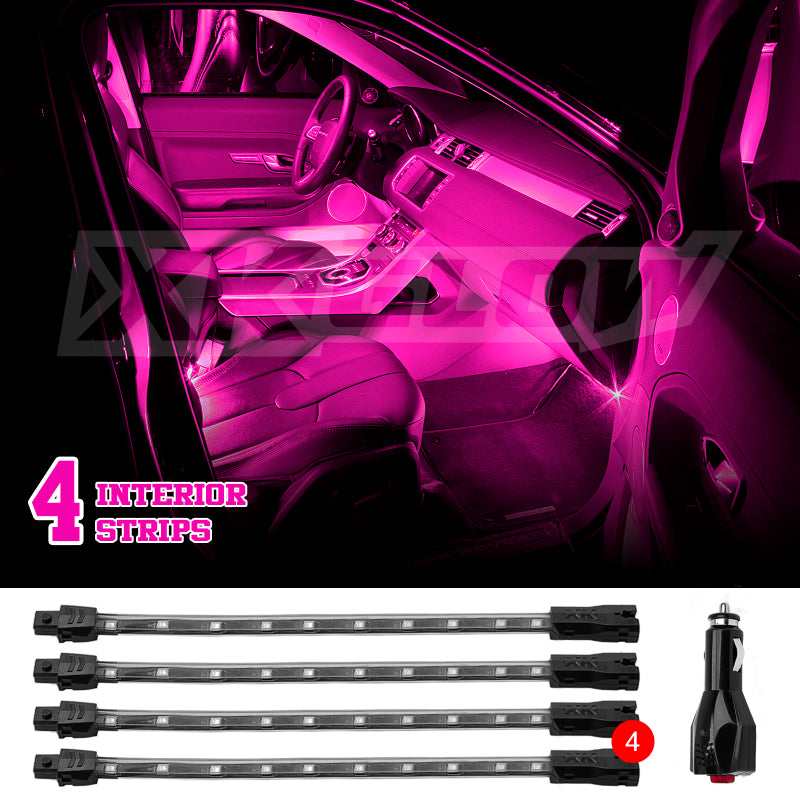XK Glow Single Color XKGLOW UnderglowLED Accent Light Car/Truck Kit Pink - 4x8In Light Accessories and Wiring XKGLOW