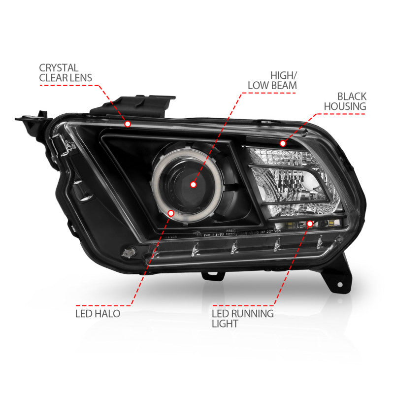 ANZO 2010-2014 Ford Mustang Projector Headlights w/ Halo Black (CCFL) Headlights ANZO