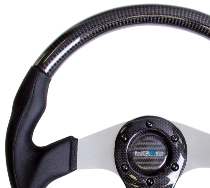 NRG Carbon Fiber Steering Wheel (350mm) Silver Oval Shape w/Leather Trim Steering Wheels NRG