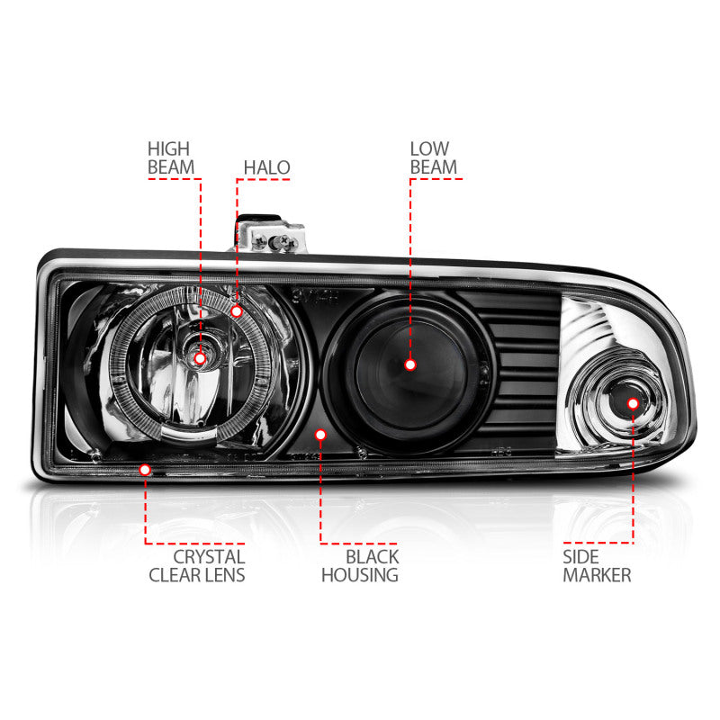 ANZO 1998-2005 Chevrolet S-10 Projector Headlights w/ Halo Black Headlights ANZO