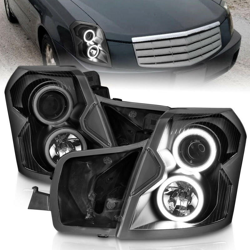 ANZO 2003-2007 Cadillac CTS Projector Headlights w/ Halo Black (CCFL) Headlights ANZO