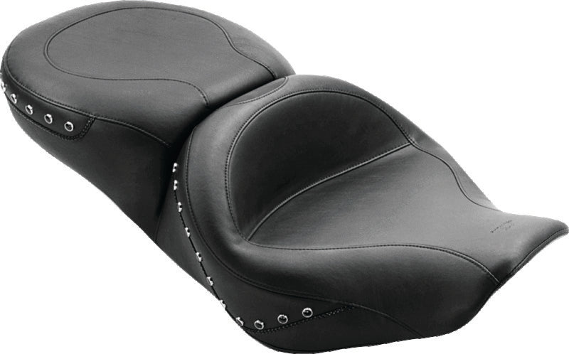 Mustang 97-07 Harley Rd King,06-07 Str Glide,00-05 Eagle Hightail Std Tour Pass Seat w/Studs - Black Passenger Motorcycle Seats Mustang Motorcycle