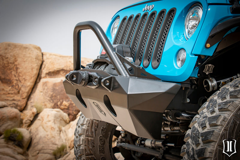 ICON 07-18 Jeep Wrangler JK Pro Series Front Bumper Rec Winch Mount w/Bar/Tabs Bumpers - Steel ICON