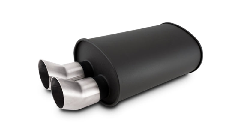 Vibrant Streetpower Flat Blk Muffler 9.5x6.75x15in Body Inlet ID 3in Tip OD 3in w/Dual DTM Tips Muffler Vibrant