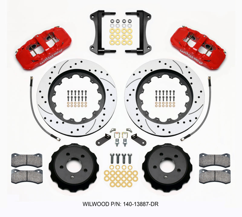 Wilwood AERO6 Front Hat Kit 15.00 Drilled Red 15-23 Mustang w/Lines Big Brake Kits Wilwood