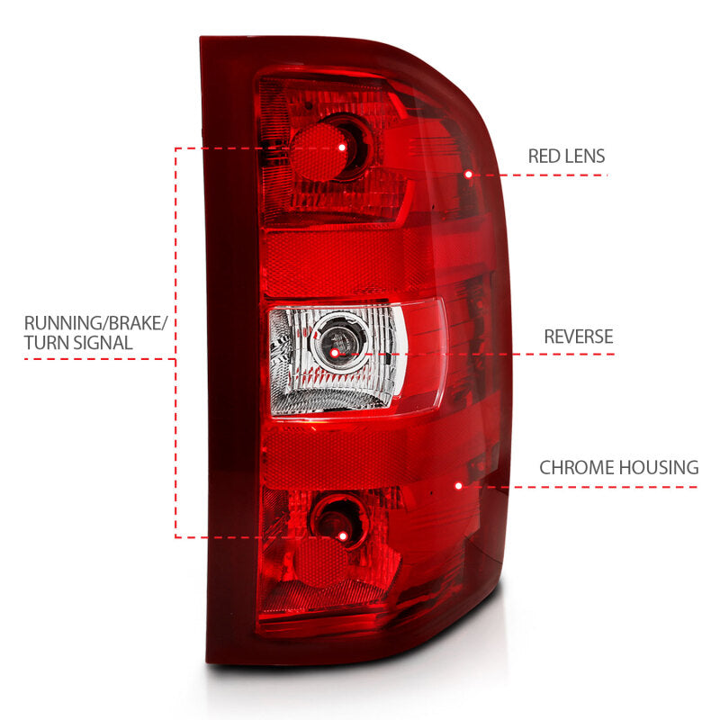 ANZO 2007-2013 Chevy Silverado Taillight Red/Clear Lens (OE Replacement) Tail Lights ANZO