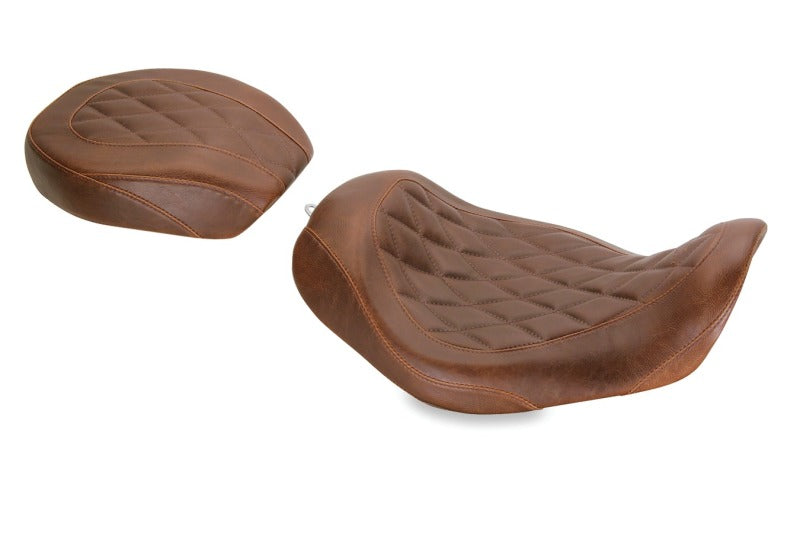 Mustang 06-17 Harley Dyna Wide Tripper Solo Seat Diamond Stitch - Distressed Brown Solo Motorcycle Seats Mustang Motorcycle
