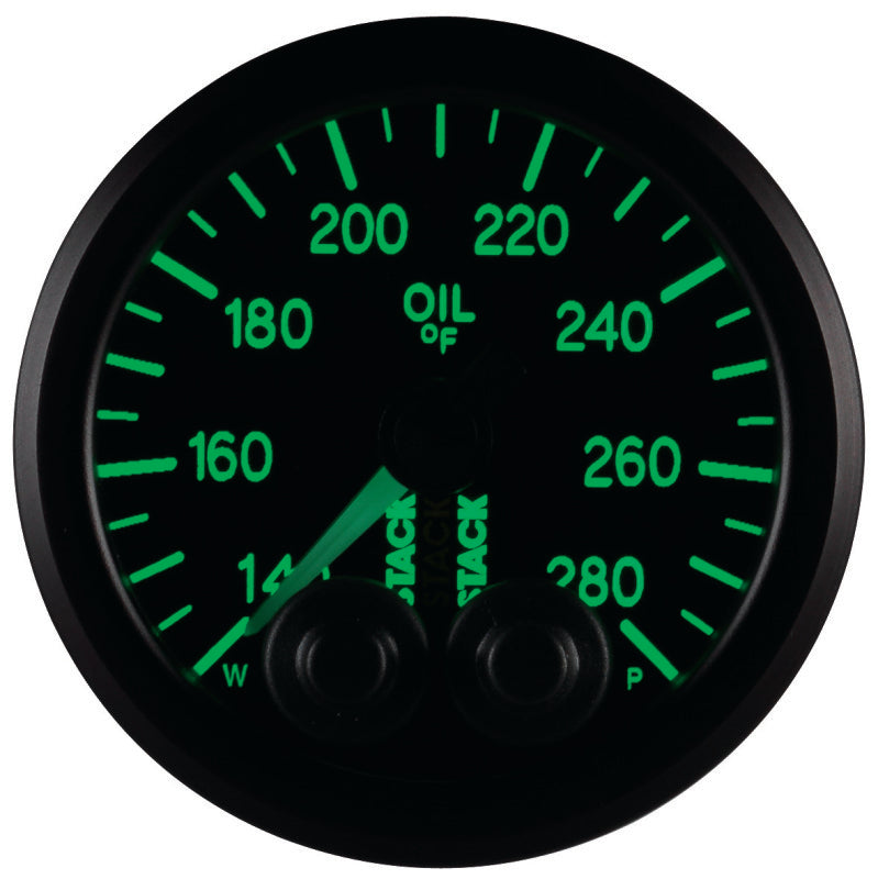 Autometer Stack Instruments 52mm 140-280 Deg F 1/8in NPTF Male Pro Control Oil Temp Gauge - Black Gauges AutoMeter