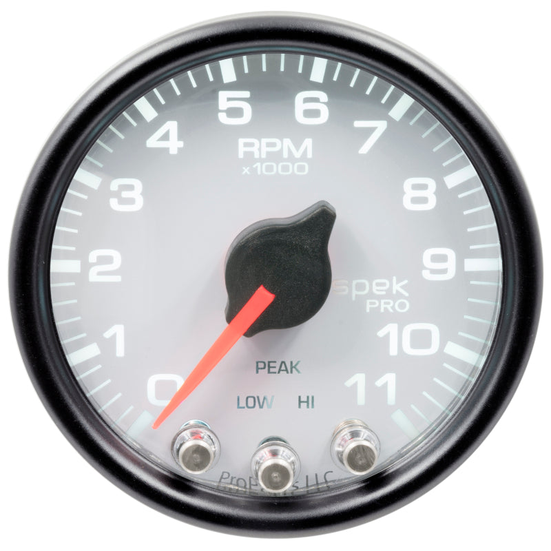 Autometer Spek-Pro Gauge Tach 2 1/16in 11K Rpm W/ Shift Light & Peak Mem Wht/Blk Gauges AutoMeter