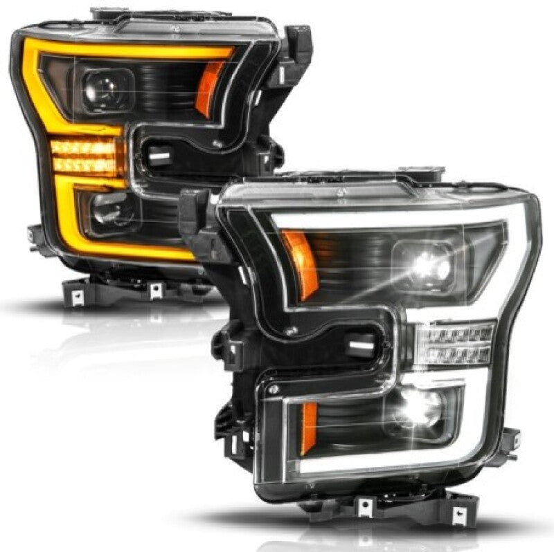 ANZO 15-17 Ford F-150 (Factory Halogen Model ONLY) Full LED Proj Headlights Init/SeqSig Black- Pair Headlights ANZO