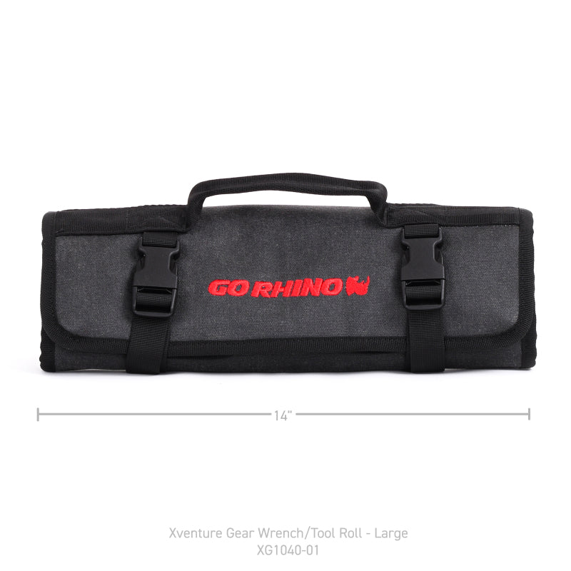 Go Rhino XVenture Gear Tool Wrench Roll - Large (4x4in. Closed) 12oz Waxed Canvas - Black Cargo Boxes & Bags Go Rhino