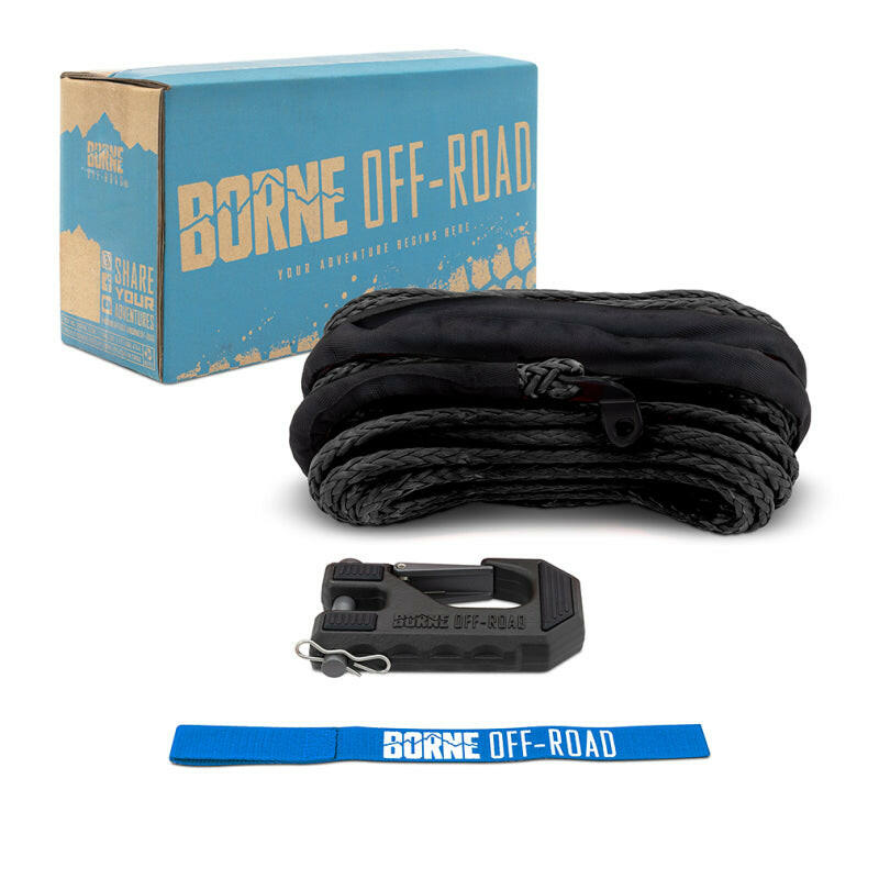 Borne Off-Road Winch Hook - 3/8in Rope - Hand Strap - Black Winch Accessories Borne Off-Road