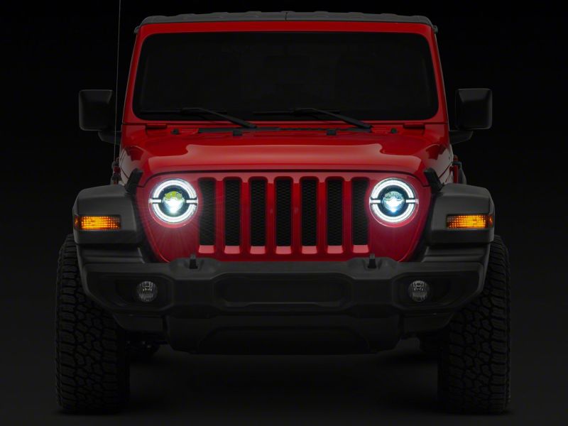 Raxiom 18-23 Jeep Wrangler JL Axial Series 9-In LED Angel Eye Headlights- Blk Housing (Clear Lens) Headlights Raxiom