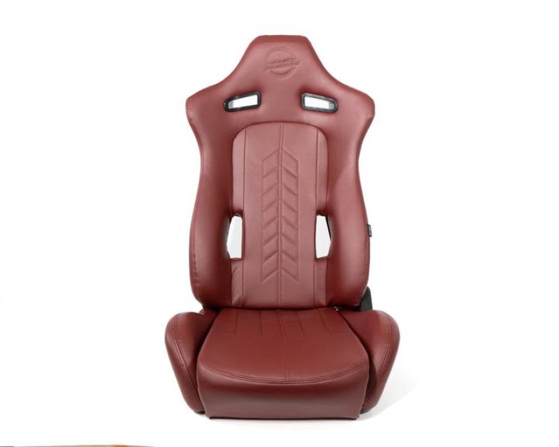 NRG Reclinable Sport Seats (Pair) The Arrow Maroon Vinyl w/ Pressed NRG logo w/ Maroon Stitch Reclineable Seats NRG