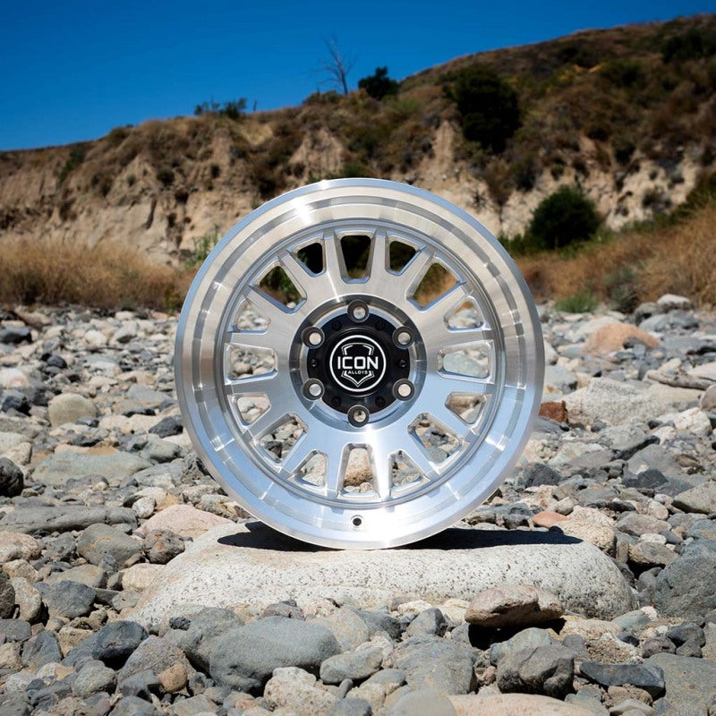 ICON Anza 17x8.5 / 5x5 / -6mm / 4.5in BS Silver Machined Wheel Wheels - Cast ICON